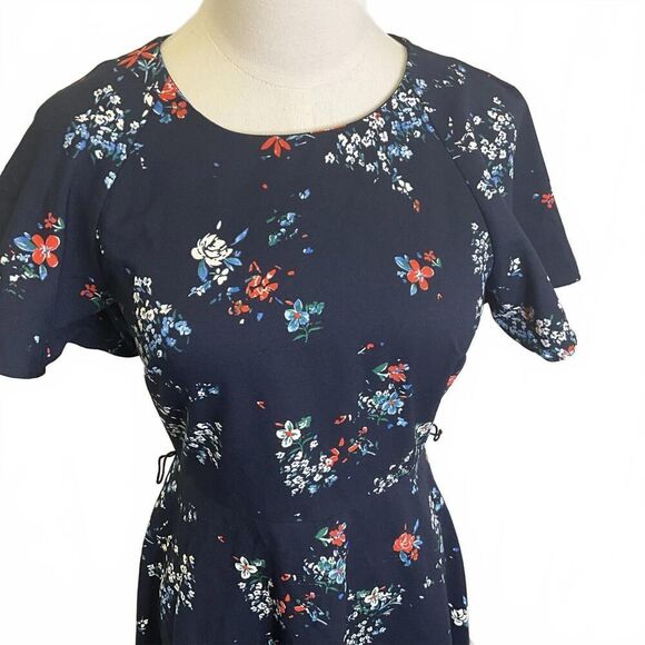 Banana Republic Women's Size 0 Navy Blue Floral Fit and Flare Mini Dress - Picture 2 of 12